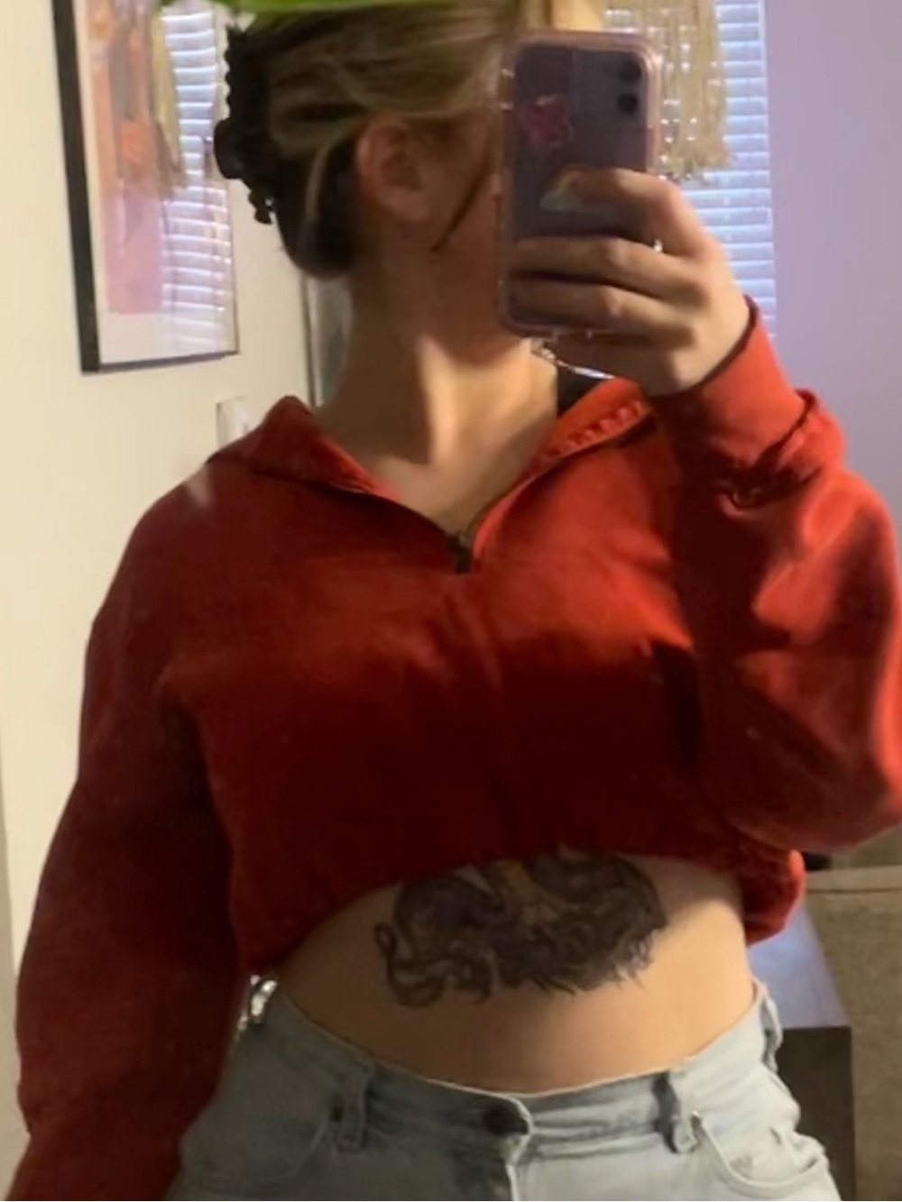 Vintage Artisan Ny Cropped Rust-Orange Quarter-Zip Pullover